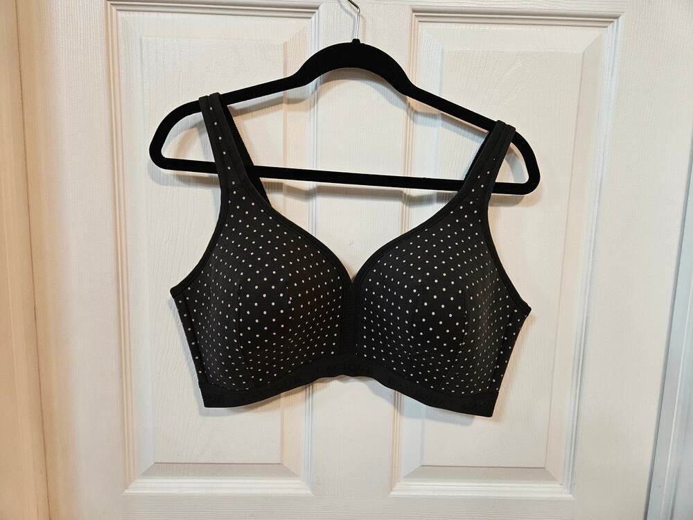 Cacique 40DD Lightly Lined No Wire Bra Black White Polka Dot Like New